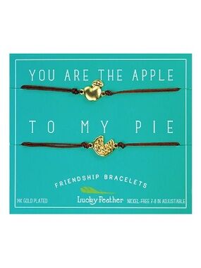 Lucky Feather Gold Apple Friendship Bracelets - Brown Cord